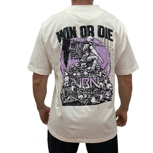 camiseta hombre oversize win or die vbn fitness blanco roto-2