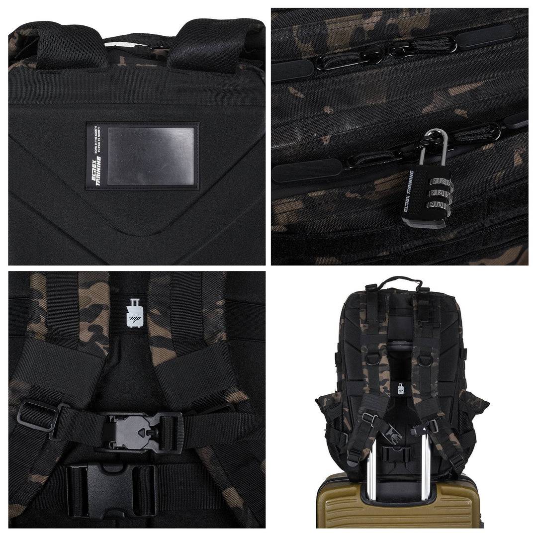 Mochila táctica Elitex Training con compartimento de comida (45L) - Negro Camuflaje